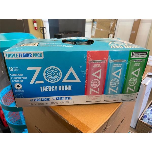 18 CANS OF ZOA ASSORTED ENERGY DRINKS