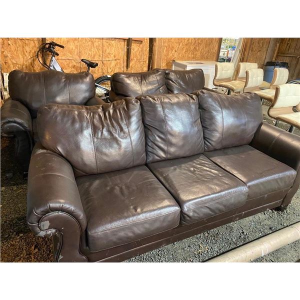 7FT LEATHER SOFA - USED - HAS SOME LEATHER GONE