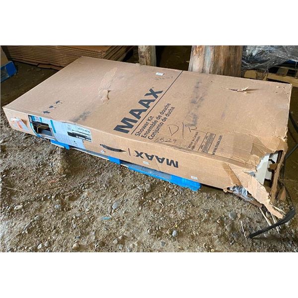 MAAX 38X38X78IN CORNER SHOWER KIT - CORNER PLASTIC PIECE IS CRACKED AS SEEN IN PIC