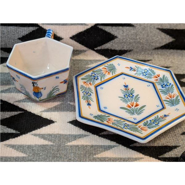 Quimper Tea Cup and Saucer France