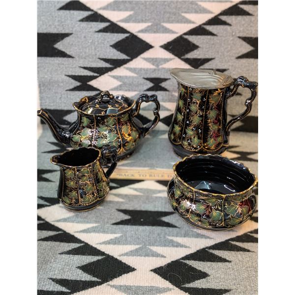 Antique Victorian Jackfield Black Pottery Tea Set