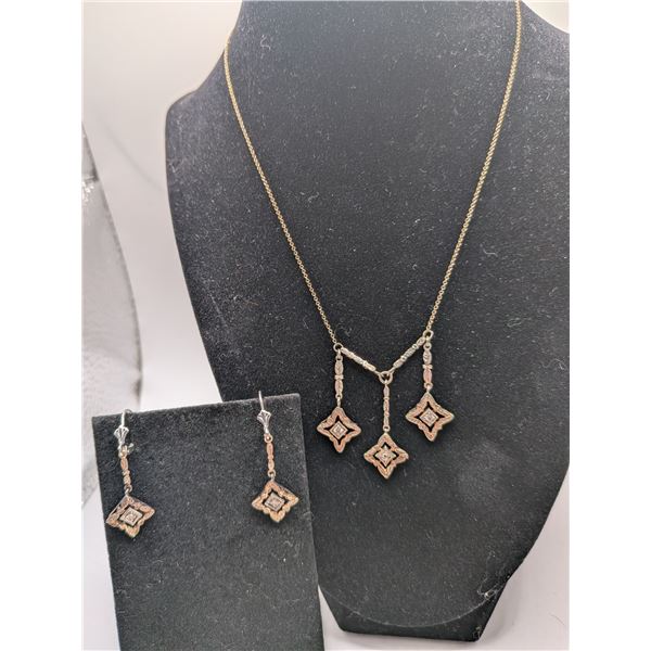Art Deco Lavalier Geometric Pendant / Earrings (possibly 14K white gold) missing clasp
