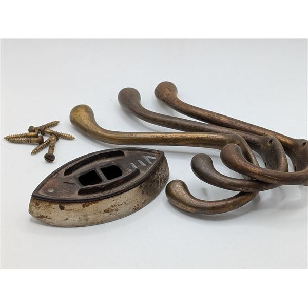 Antique Coat Hooks and Hardware / Small Sad Iron