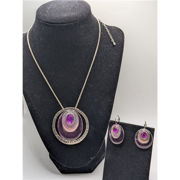 Purple Pendant on Chair with Earrings