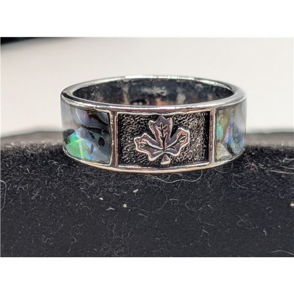 One Silver Tone Maple Leaf / Alabaster Ring