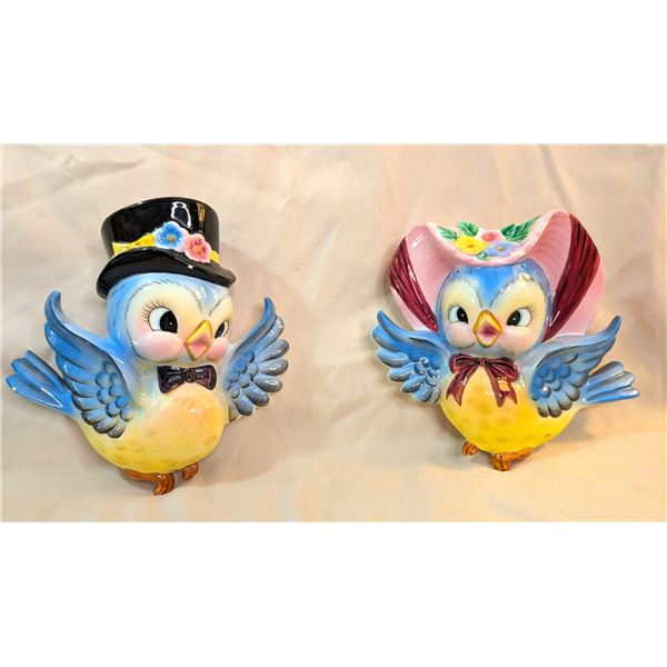 Lefton Very Vintage ESD Bluebird Couple Wall Pockets
