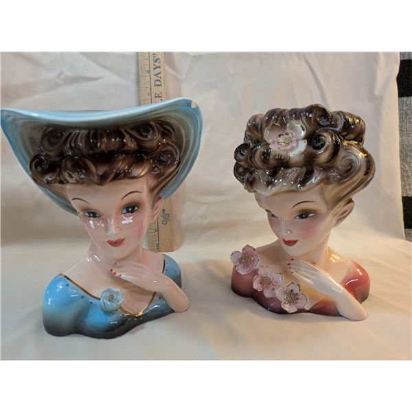 Two Japanese Head Vases MCM (chips)