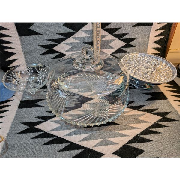 Glass Covered Serving Platter and Chrome Glo hill Pedestal Serving Dish