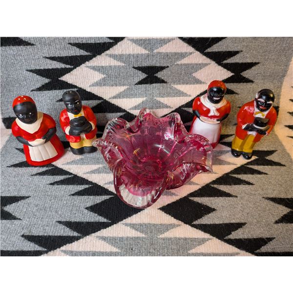 Two African American S&P / Ruby Red Art Glass Bowl