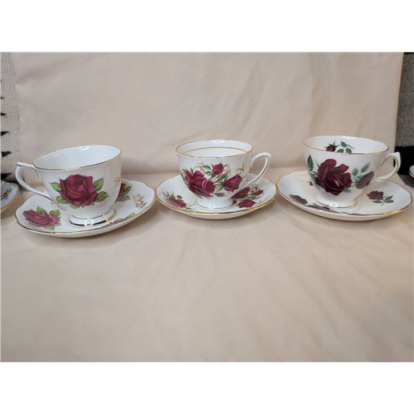 Three x Teacup and Saucer - Cololough / Royal Albert / Royal Vale