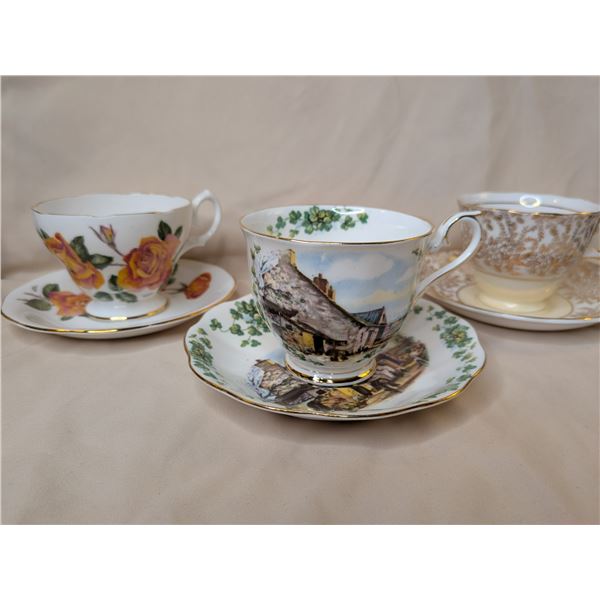 Three x Teacup and Saucer - Royal Albert / Colocough / Queen Anne