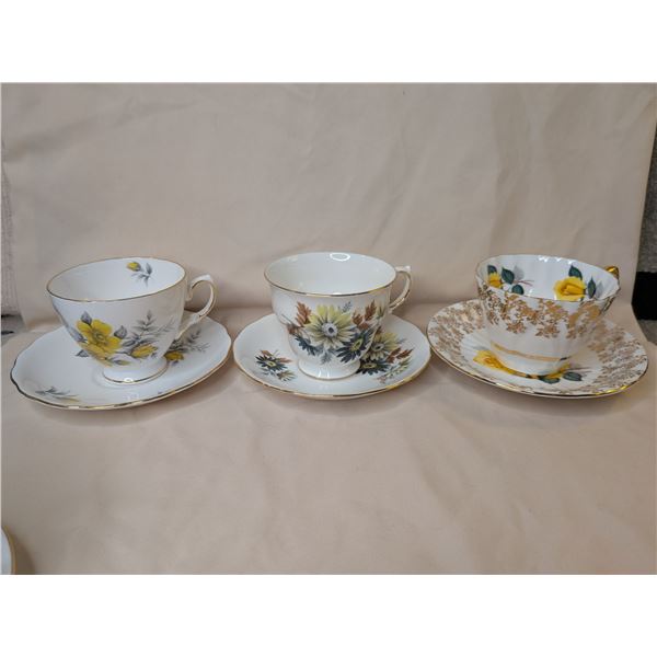 Three x Teacup and Saucer - Royal Vale / Gladstone / Queen Anne