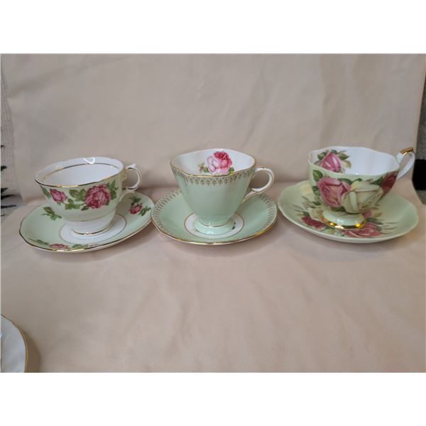 Three x Teacup and Saucer - Queen Anne / Royal Windsor / Colough