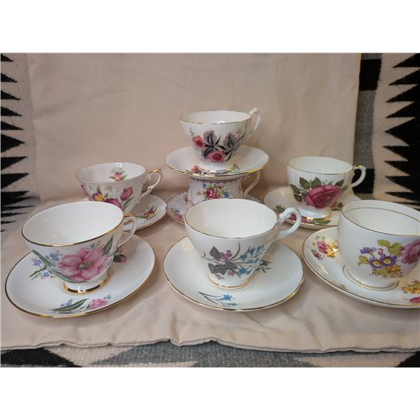 Seven x Teacup and Saucer - Various