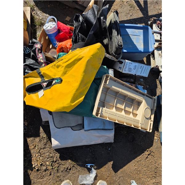 Pallet of Misc. Items – Tarps, Cooler, etc.