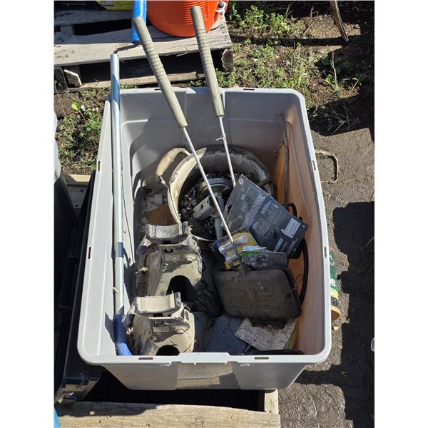 Tote Full of Hardware, Jackstands, etc.