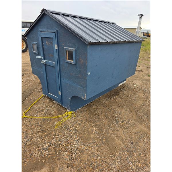 Ice fishing shack- has stove and 4 fishing stations- 9ft by 7ft by 78"H