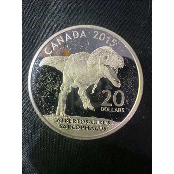 2015 Canadian $20 Albertosaurus .9999 Fine Silver Coin, 32g