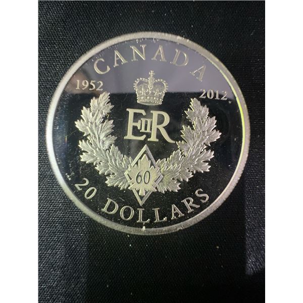 2012 Canada $20 Queen Elizabeth II Diamond Jubilee .9999 Fine Silver 32g Coin