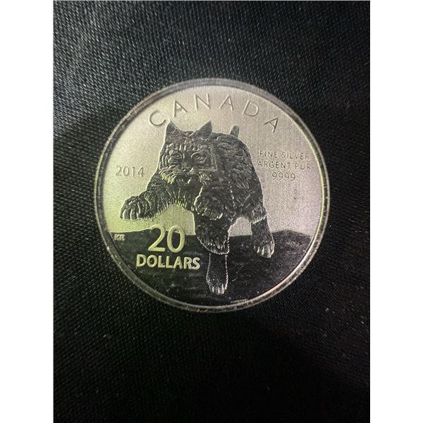 2014 Canada $20 Fine Silver Coin .9999 Bobcat 9g
