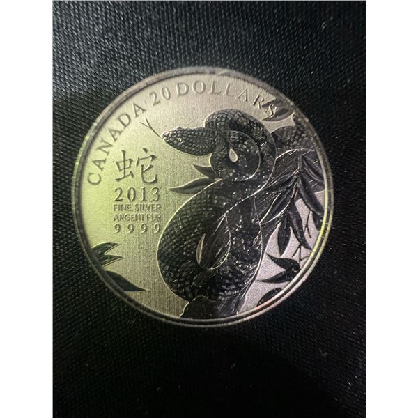 2013 Canada $20 Year of the Snake .9999 Fine Silver 9g Coin