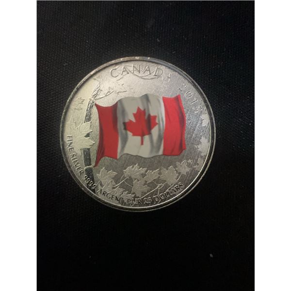 2015 Canada $5 Fine Silver Coin with Coloured Flag, 9g .9999 Purity