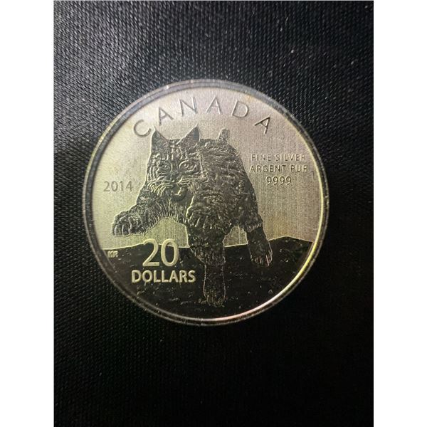 2014 Canada $20 Fine Silver Coin, Lynx Design, 9g 0.9999 Silver