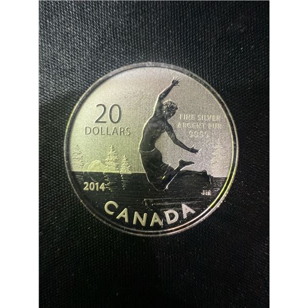 2014 Canada $20 Fine Silver Coin, .9999, 9g, Water Sports Reverse