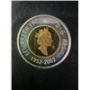 Image 2 : Canada 2002 $2 Coin .9999 Fine Silver, 24k Gold Plated Core, 9g