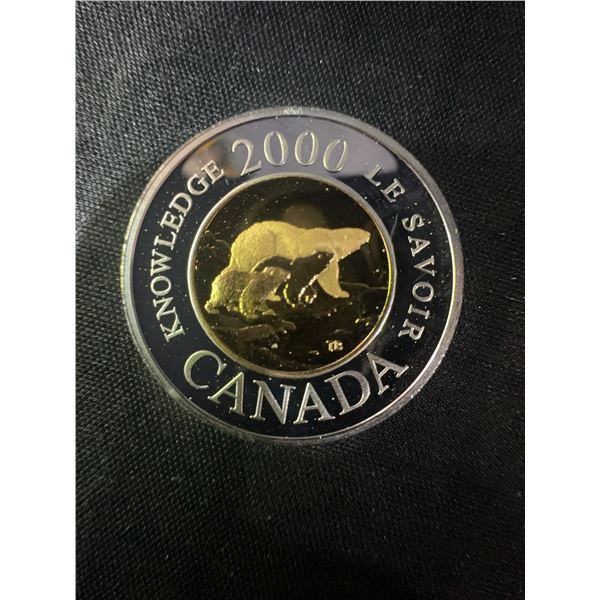2000 Canada Silver $2 Coin .9999 Fine Silver 24k Gold Plated Core 9g