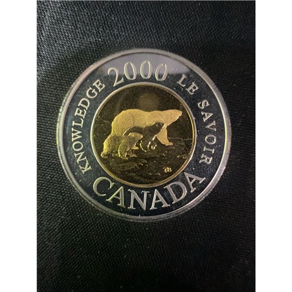 2000 Canada $2 Knowledge Coin, .9999 Fine Silver, 24k Gold Plated, 9g