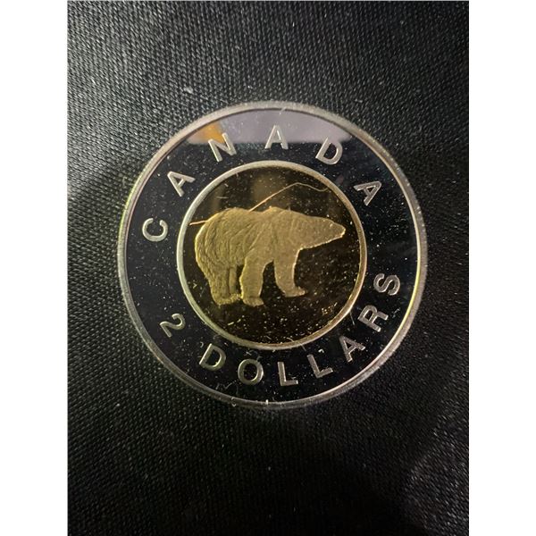 2001 Canada $2 Coin .9999 Fine Silver With 24K Gold Plated Core