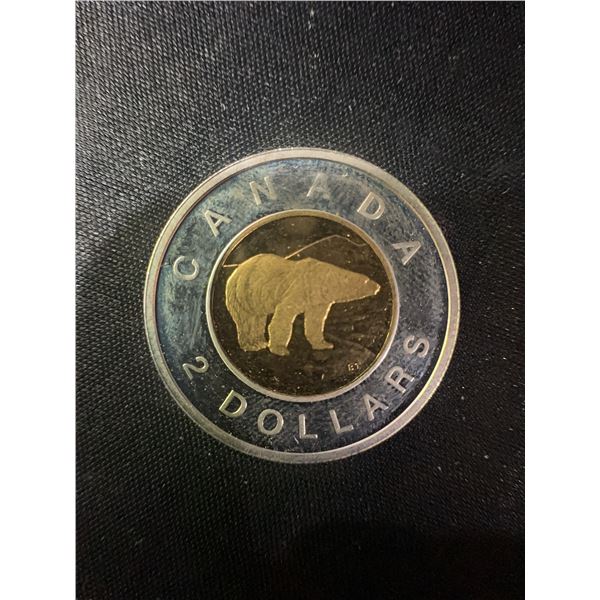 2003 Canada $2 Coin .9999 Fine Silver with 24k Gold Plated Core, 9g