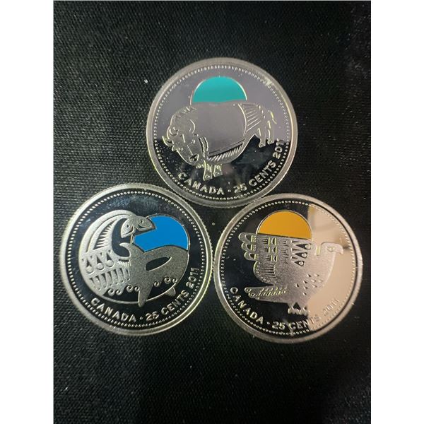 3 2011 Canada 25 Cents Sterling Silver Coins, 18g Total