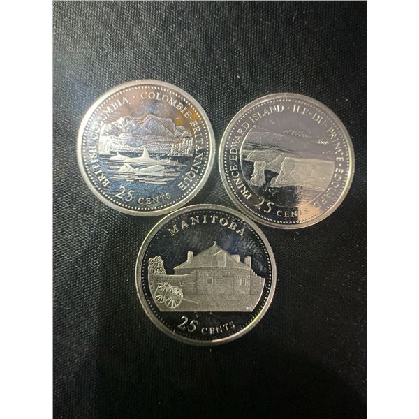 1992 Canada .925 Silver Province Quarters Set (Manitoba, PEI, BC)