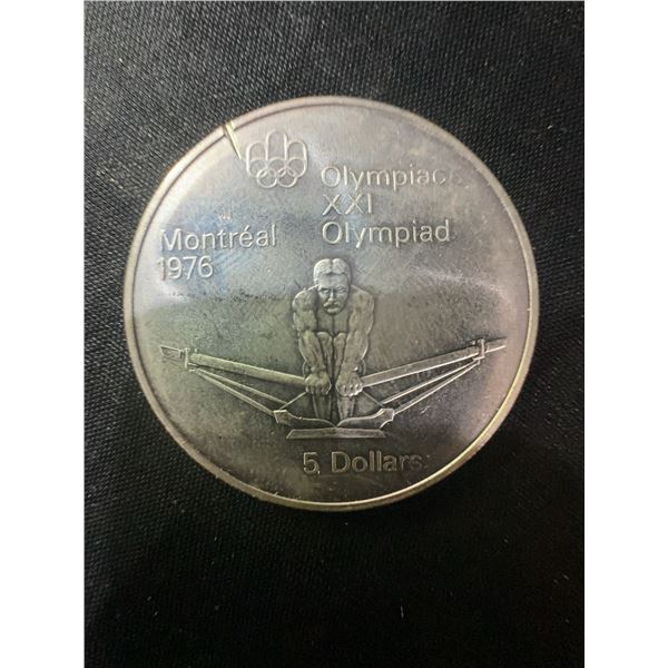 1976 Montreal Olympics $5 Gymnastics Coin, .925 Sterling Silver, 24.3g