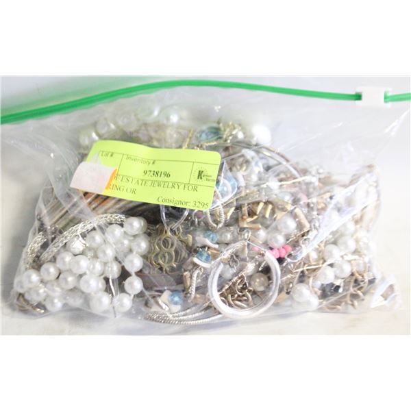 BAG OF ESTATE JEWELRY FOR WEARING OR