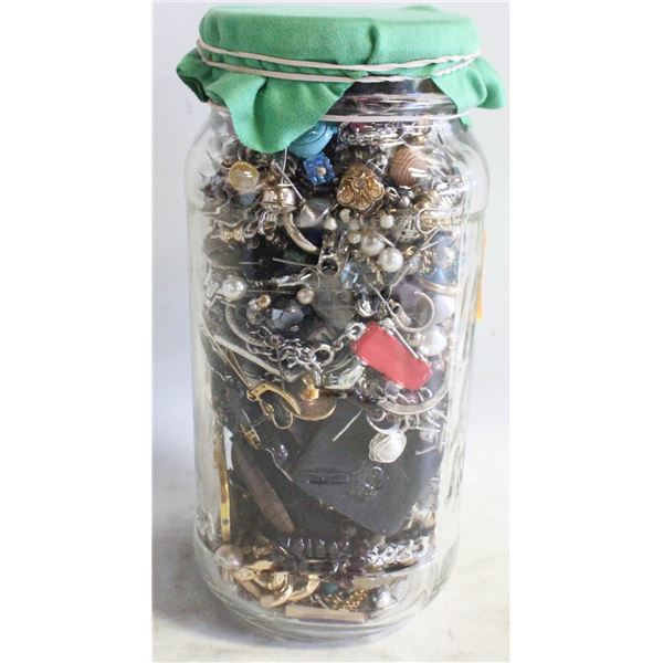 ESTATE GLASS JAR FILLED WITH JEWELRY