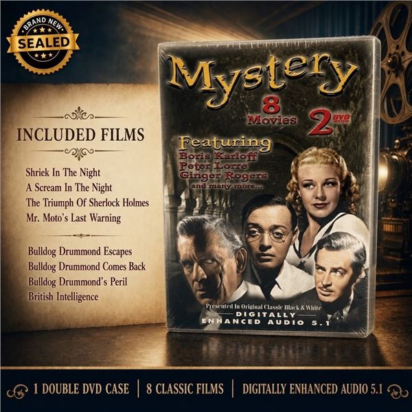 NEW DVD SET "MYSTERY 8 MOVIES" BORIS KARLOFF