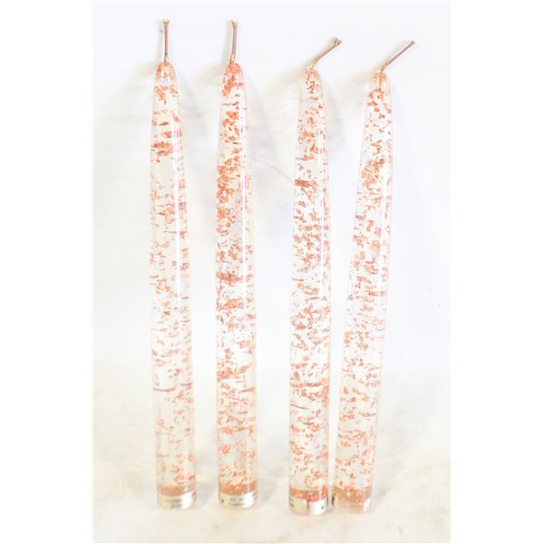 VINTAGE LUCITE 8" COPPER FLECK CANDLE STICKS (4)