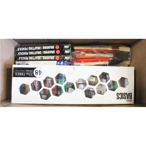 FLAT OF OIL PAINTS, BRUSHES & NEW