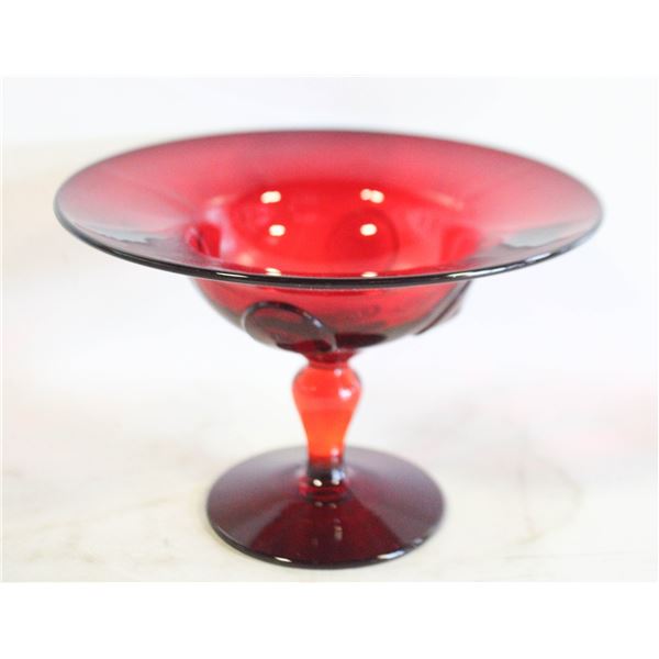 1935 RUBY RED "MOONDROPS" COMPOTE DISH- DATED