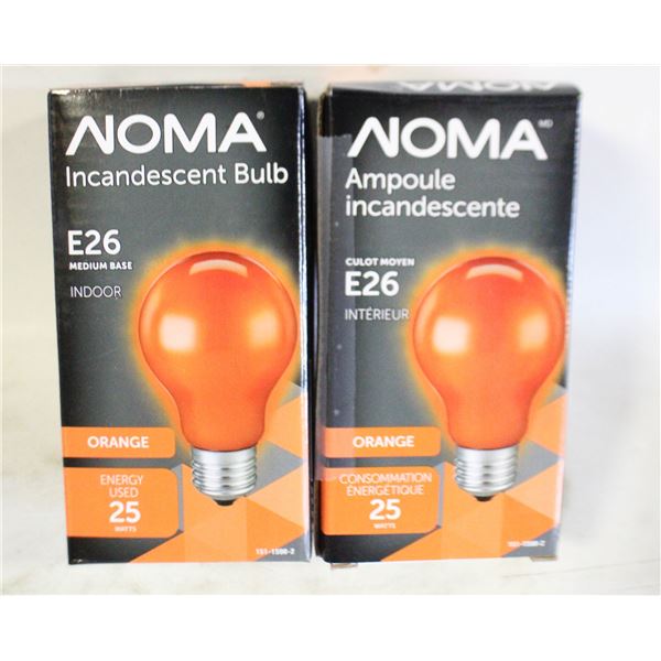NOMA INCANDESCENT E26 ORANGE BULBS- LOT OF 2 NEW