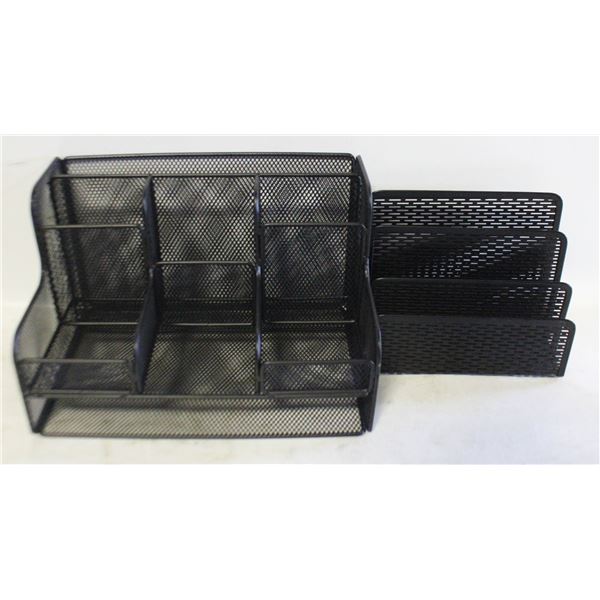 BLACK METAL OFFICE DESK ORGANIZERS- SET OF 2