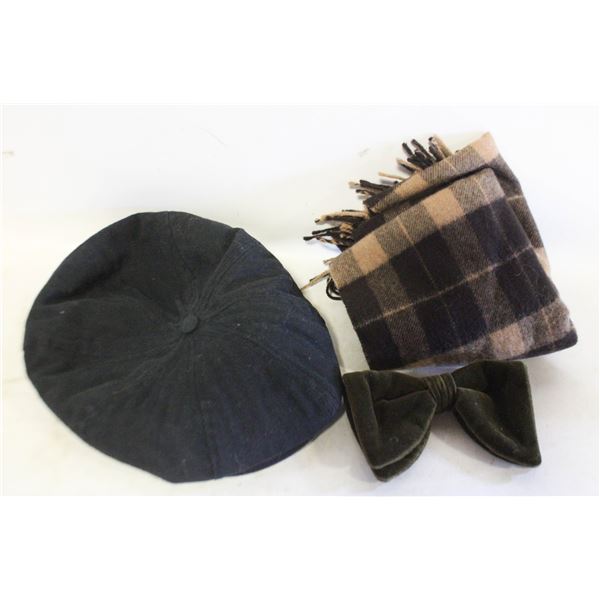 MEN'S PURE WOOL SCARF BOW TIE AND CAP