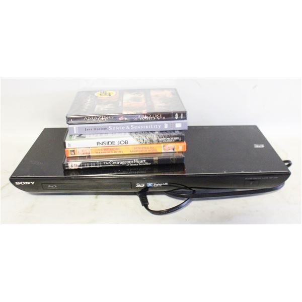 SONY BLU-RAY PLAYER W/ASSORTED DVD'S