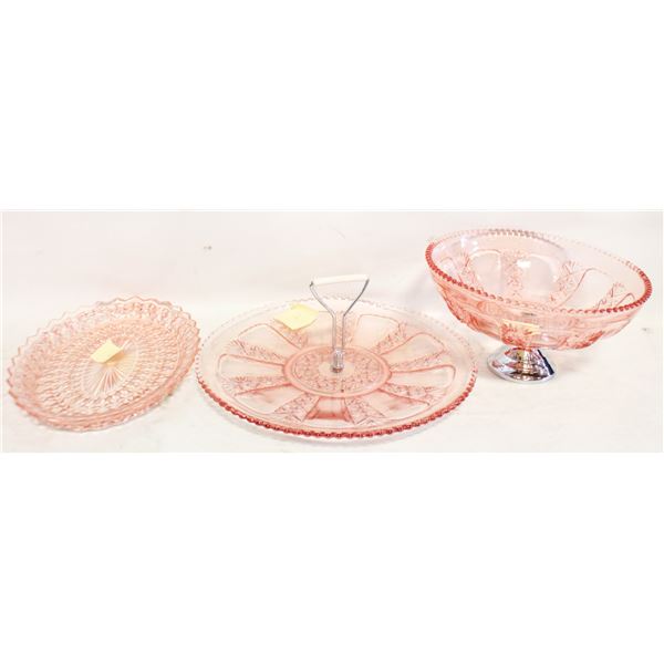 VINTAGE PINK DEPRESSION GLASS OVAL SERVING PLATTER