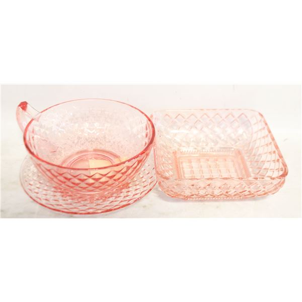 VINTAGE PINK DEPRESSION GLASS ONE-HANDLED CREAM