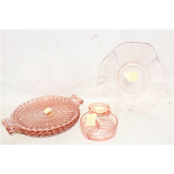 3X VINTAGE 1930S PINK DEPRESSION GLASS HANDLES