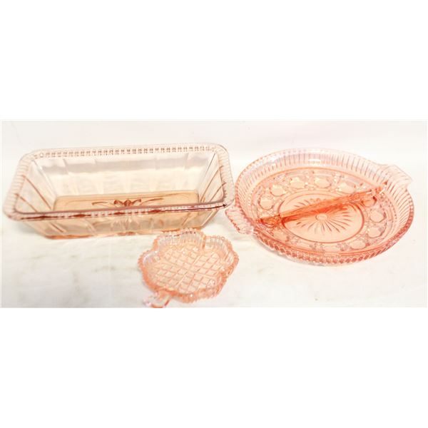 VINTAGE PINK DEPRESSION GLASS RECTANGULAR